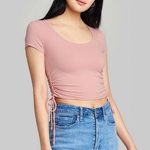 NWOT Side Cinched Baby Tee Crop Top Pink